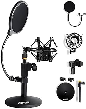 ⬛︎美品⬛︎バラ売り可　コンデンサーマイク、スタンド、フィルター、ケーブルフルセット Amazon | ROTKUEIEE 卓上マイクスタンド&ショックマウント